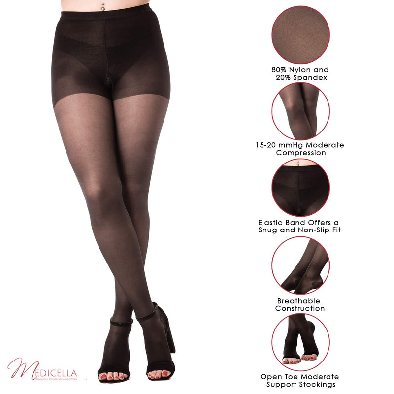 [Australia] - Medicella Open Toe Compression Pantyhose for Women 15-20 mmHg Medical Quality XX-Large Black 