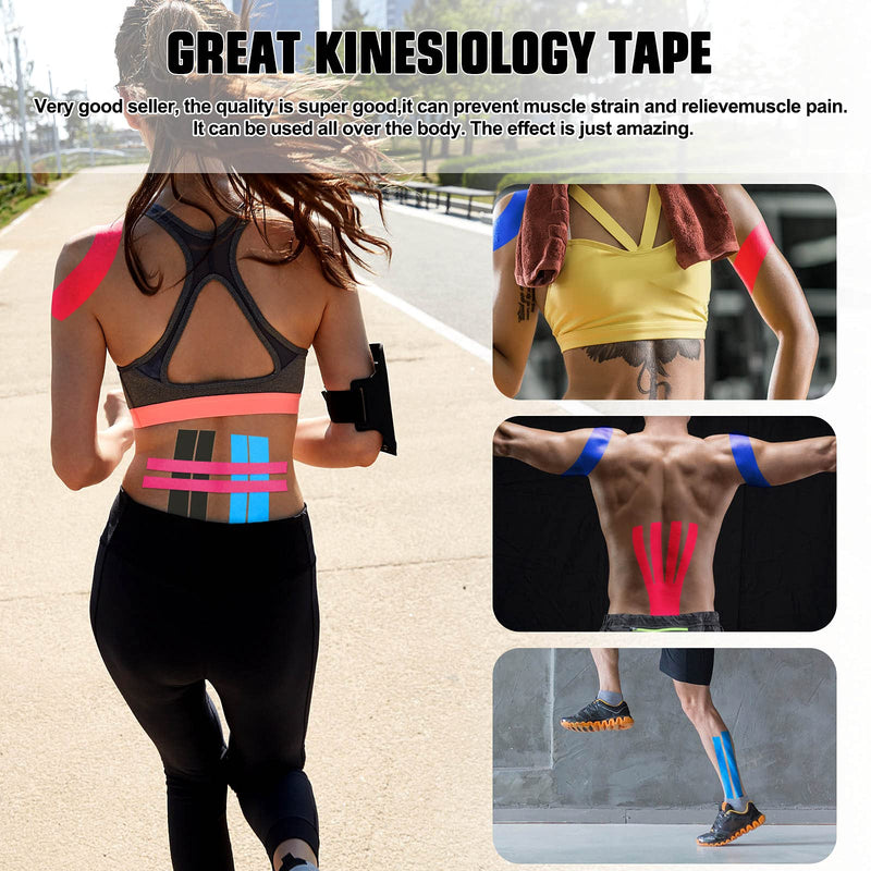 [Australia] - Kinesiology Tape Kinetic Tape (6 Rolls) Waterproof Athletic Sports Tape Physio Tape for Knees, Shoulder, Ankles, Elbow, Pain Relief,Joint Support and Recovery Uncut 1inch 16.4ft Roll(Black) Black 1 Inch 6 Rolls 