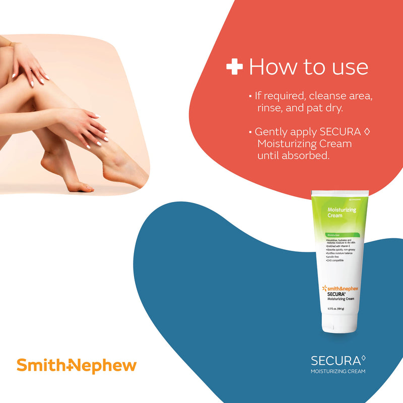 [Australia] - Smith+Nephew SECURA Moisturizing Cream, Soothing Hand and Body Moisturizer for Dry Skin, Enriched with Vitamin E, 6.5 Ounces 