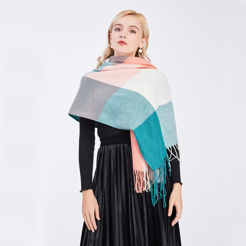 [Australia] - Miss Lulu Women Scarves Winter Long Soft Warm Tartan Check Wraps Wool Spinning Tassel Shawl Stole Scarf Green 