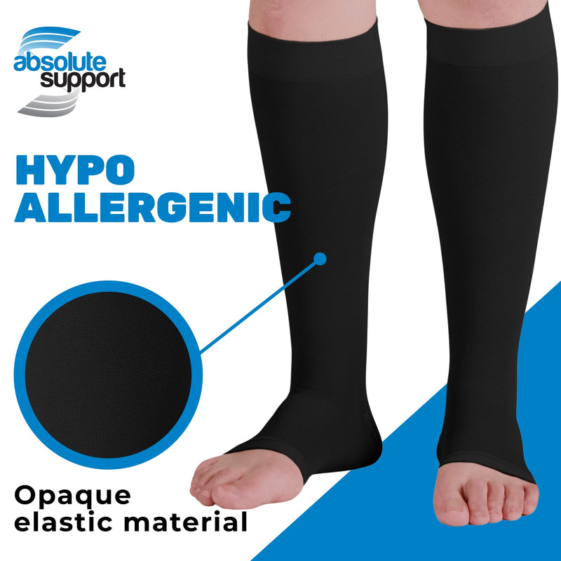 [Australia] - Absolute Support Compression Stockings for Women and Men 20-30 mmHg Open Toe - Opaque Support Hose to Improve Circulation Varicose Veins Swelling Edema Recovery Nursing - Black, Medium 