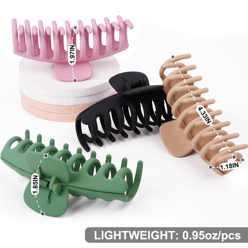 [Australia] - TOCESS Big Hair Claw Clips for Women Large Claw Clip for Thin Thick Curly Hair 90's Strong Hold 4.33 Inch Nonslip Matte Hair Clips (4 Pcs) Khaki, Black, Pink, Green 