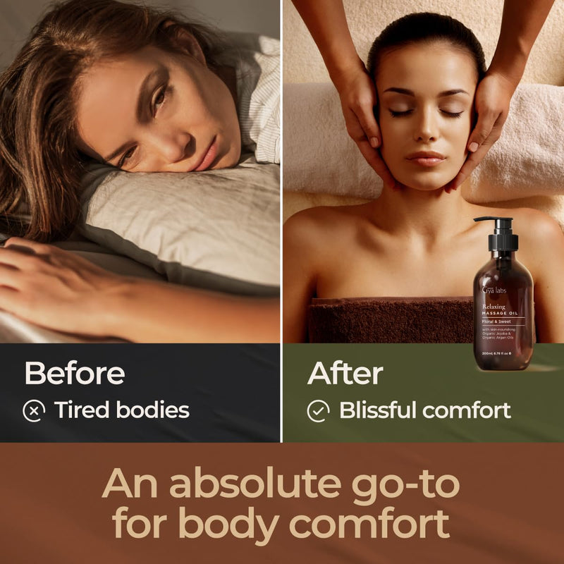 [Australia] - Gya Labs Relaxing Massage Oil - Ylang Ylang, Rose Geranium and Organic Argan Infused Body Oil for Skin - Natural Massage Oil for Massage Therapy - 100% Pure (200 ml) 