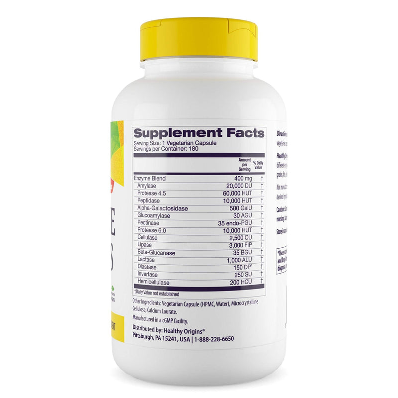 [Australia] - Healthy Origins Digestive Enzymes (Broad Spectrum, Non-GMO), 180 Veggie Caps, White 180 Count (Pack of 1) 