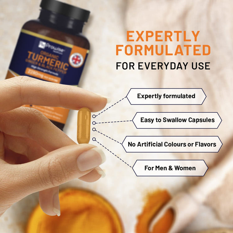 [Australia] - Organic Turmeric 2280mg (High Strength) with Black Pepper & Ginger - 180 Vegan Turmeric Capsules with Active Ingredient Curcumin I Soil Association Approved I UK Made by Prowise Healthcare 