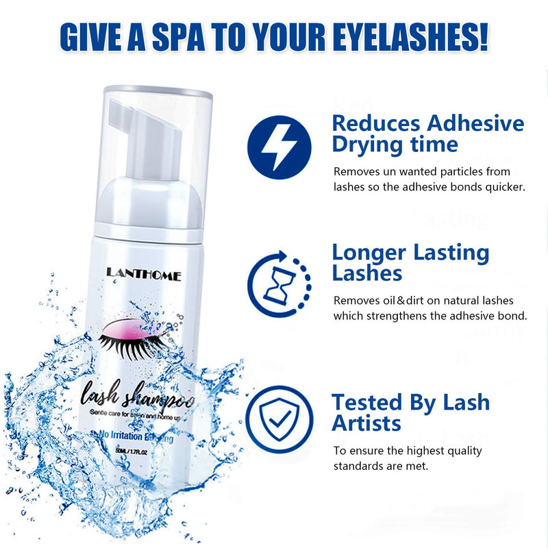 [Australia] - Lash Shampoo + Brush + Mascara Wand, Eyelash Eyelid Foam Cleanser To Remove Makeup Residue & Mascara/Safe and Mild/Perfect For Salon Use And Home Care 