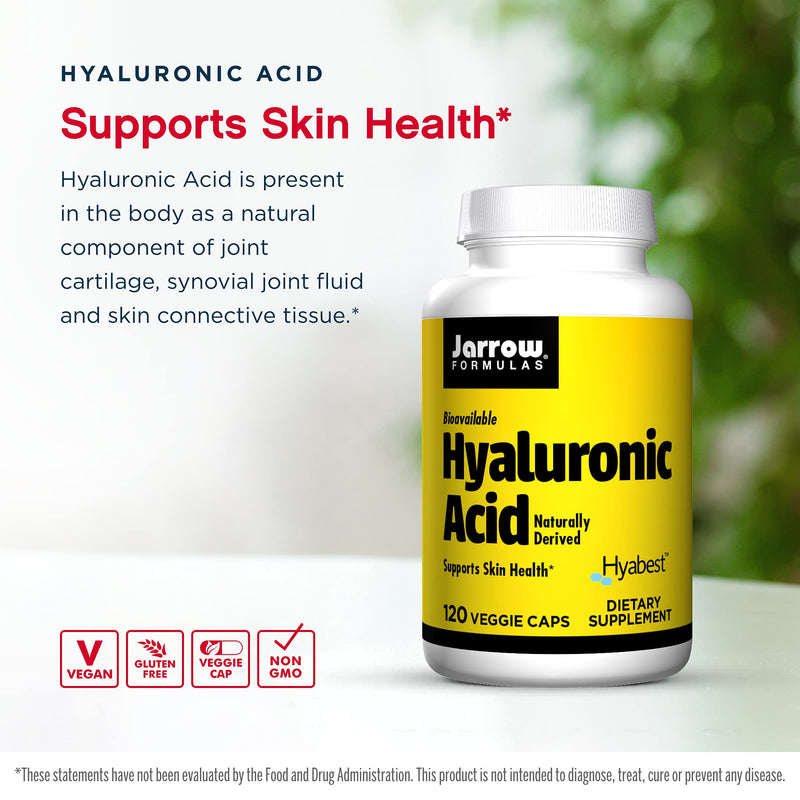[Australia] - Jarrow Formulas Hyaluronic Acid 60 mg - 120 Veggie Caps - Bioavailable & Naturally Derived - Supports Skin Health - Pure Hyaluronic Acid - 60 Servings 120 Count (Pack of 1) 