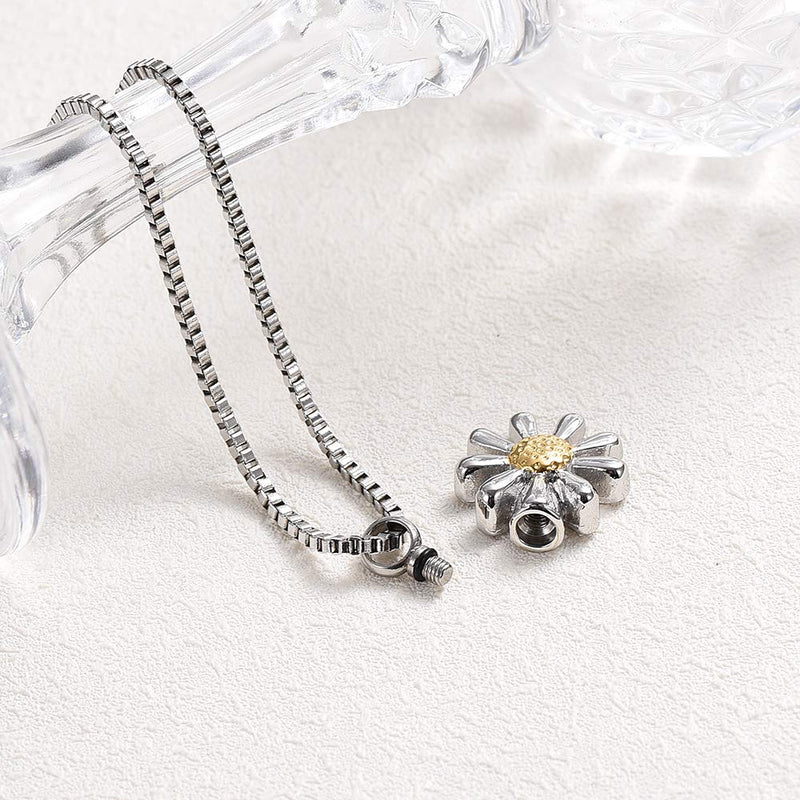 [Australia] - XSMZB Cremation Jewelry for Ashes Memorial Jewelry Daisy Sunflower Pendant Keepsake Urn Necklace Stainless Steel Jewelry for Women silver+gold 