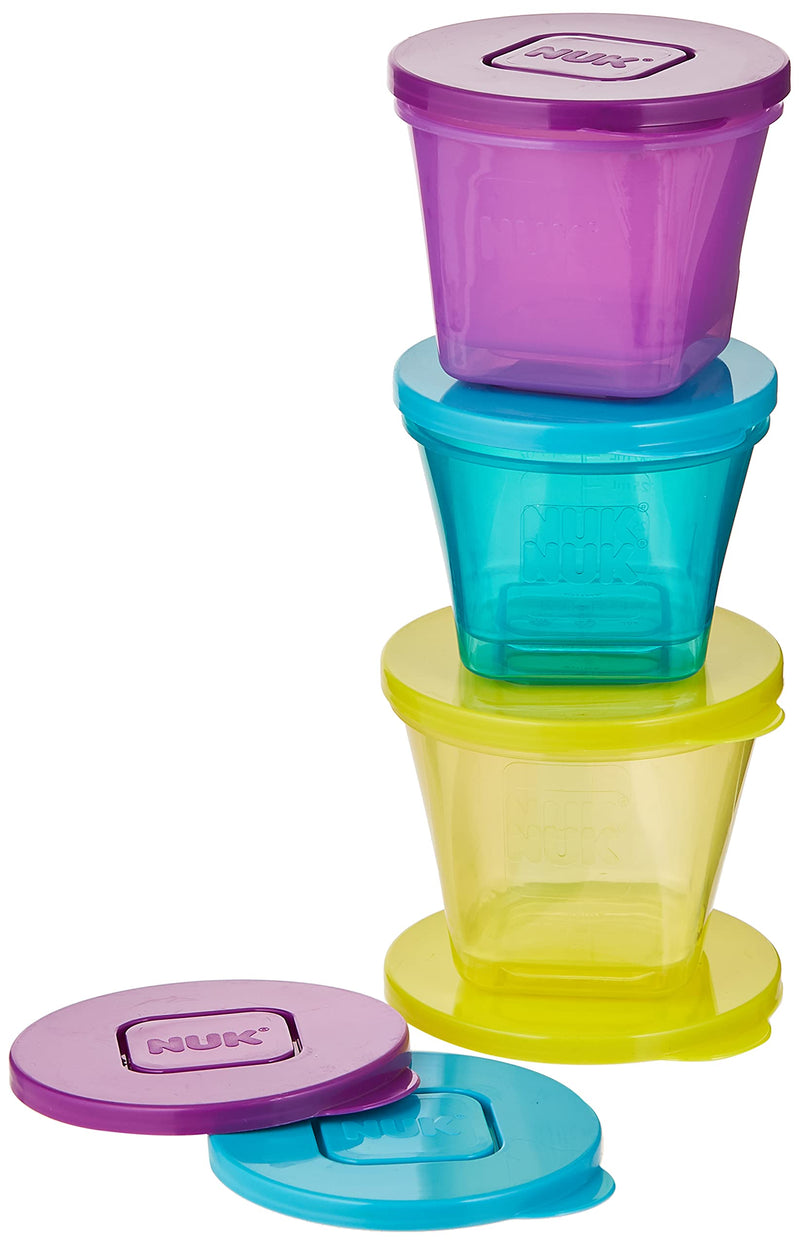 [Australia] - NUK Fresh Foods Food Pots | Stackable Baby Food Storage Containers with Lids | Microwave, Freezer & Dishwasher Safe | BPA-Free | 3 Count blue-yellow-purple-new 