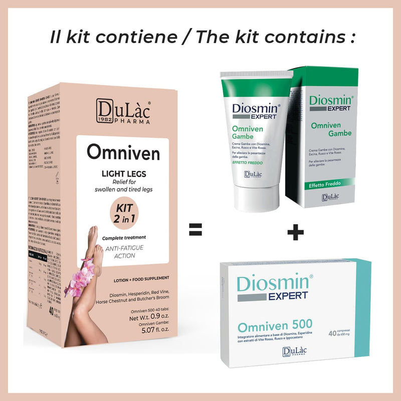 [Australia] - Veins Treatment for Legs Made in Italy Omniven 500 + Omniven Legs, Diosmin + Hesperidin 500mg, 40 Tablets + Dulàc Cold Effect Leg Cream 