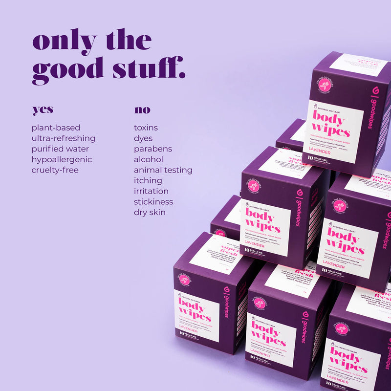 [Australia] - Goodwipes Really Big Body Wipes, Lavender Scent, Plant Based and Hypoallergenic, Wipe Away Sweat and Odor, for Face and Body, with Aloe and Ginseng (10 Count) 10 Count (Pack of 1) 
