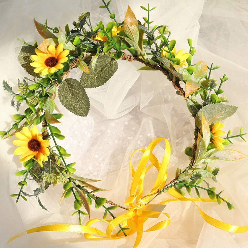 [Australia] - Minkissy Sunflower Headband Floral Hair Garland Sunflower Crown Fairy Flower Headband Wedding Hair Accessories for Girls Brides Ladies 