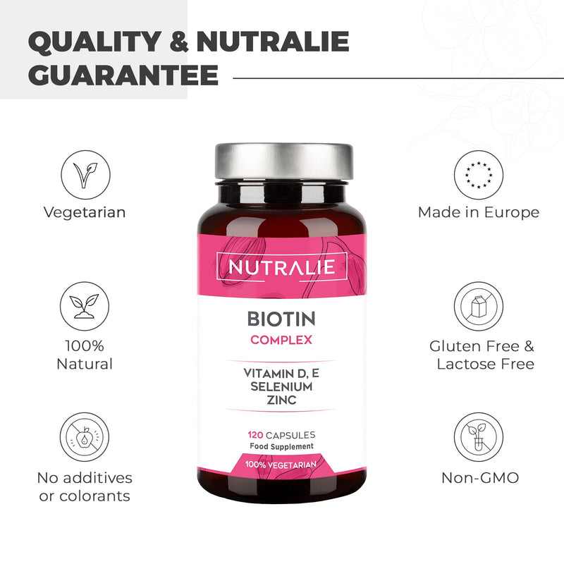 [Australia] - Biotin Hair Growth 10000 mcg - Hair Vitamins, Biotin Supplements D and E, Zinc, Selenium - Contributes to Hair Growth, Skin and Nail Care - 120 Capsules - Nutralie 