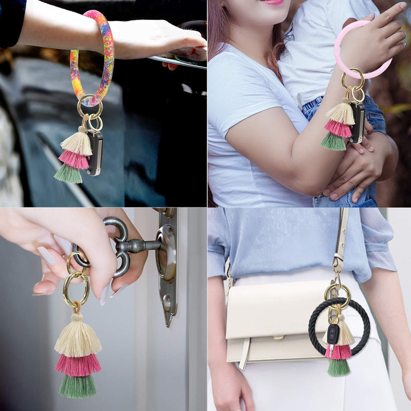 [Australia] - Keychain Bracelet, Silicone Key Ring Bracelet Tassel Key Chains for Women Black 