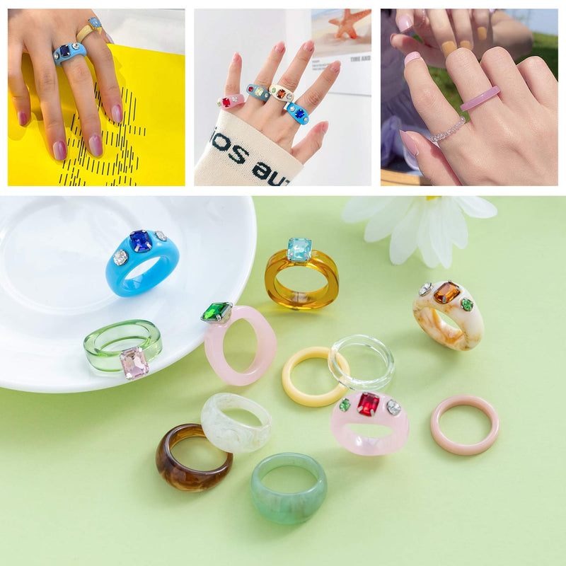 [Australia] - BMMYE 12Pcs Resin Rings for Women Girls Colorful Wide Thick Dome Acrylic Rings Retro Chunky Plastic Transparent Finger Ring for Adult Women's Beach Jewelry Style 1 