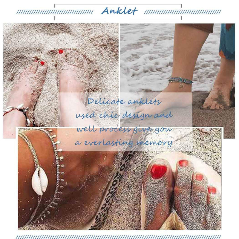 [Australia] - Brinote Boho Layered Beads Anklets Silver Starfish Ankle Bracelet Beach Turquoise Foot Chain Jewelry for Women and Girls (Elephant) Elephant 