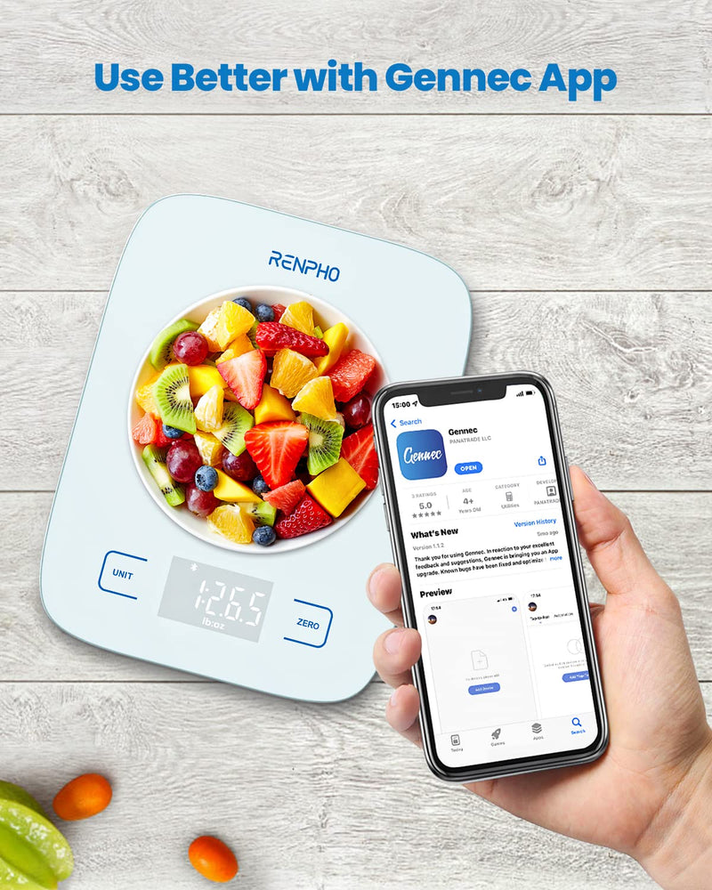 [Australia] - RENPHO Body Fat Scale Smart BMI Scale Digital Bathroom Wireless Weight Scale, Body Composition Analyzer-RENPHO Digital Nutrition Food Scale, 22lb/10kg Bluetooth Smart Kitchen Scale with APP 