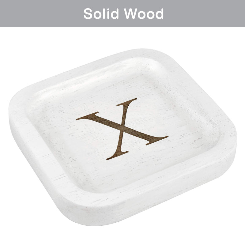 [Australia] - Solid Wood Personalized Initial Letter Jewelry Display Tray Decorative Trinket Dish Gifts For Rings Earrings Necklaces Bracelet Watch Holder (6"x6" Sq White "X") 6"x6" Sq White "X" 