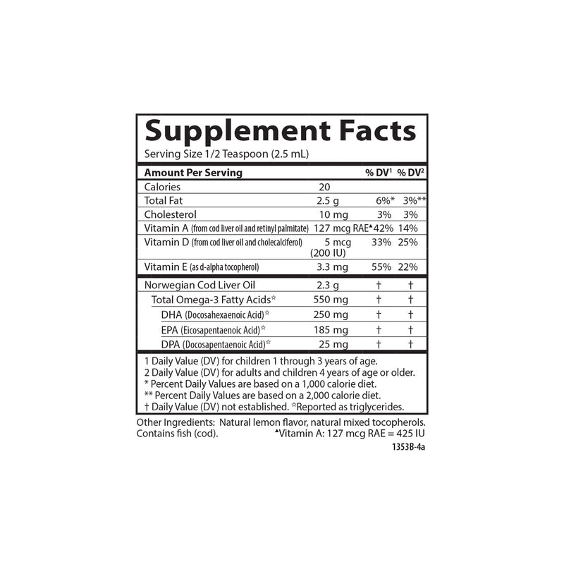 [Australia] - Carlson - Kid's Cod Liver Oil, 550 mg Omega-3s, Vitamins A & D3, Wild Norwegian, Lemon, 250 mL 