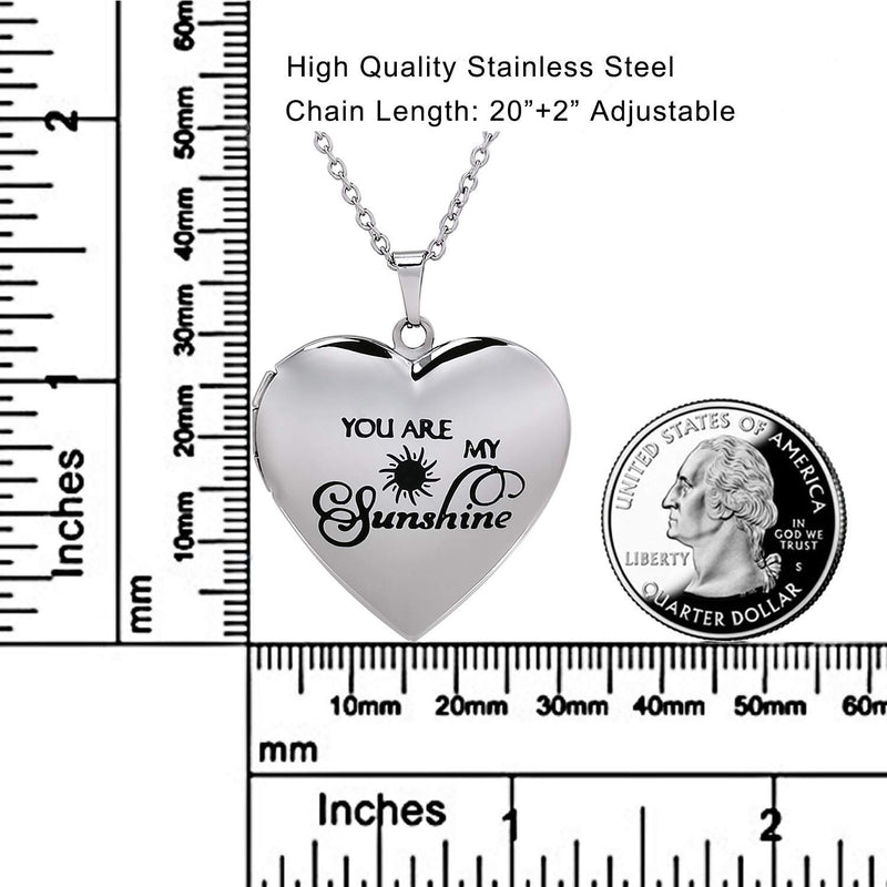 [Australia] - POWER WING Heart Locket Necklace for Women Girls That Holds Pictures Engraved Photo Lockets Gifts 20" Chain Engraved You are My Sunshine 