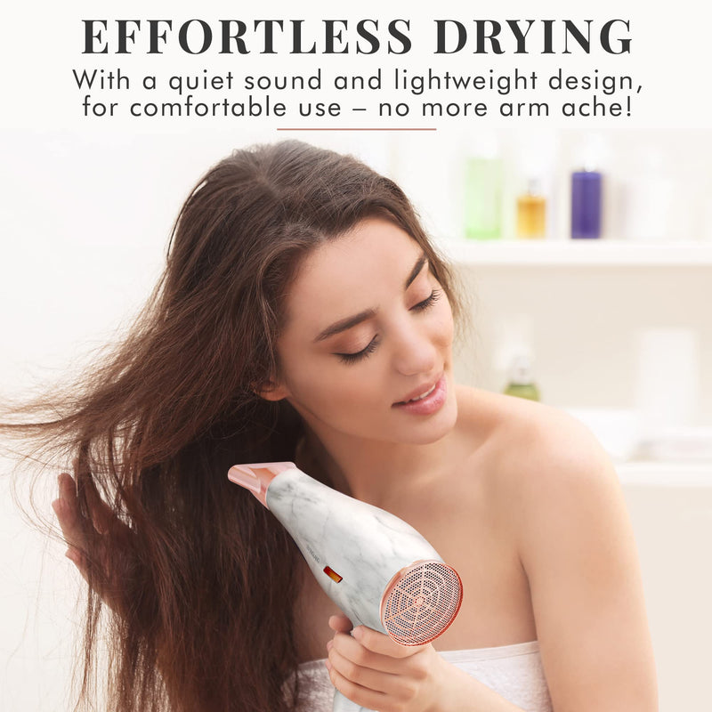 [Australia] - Hair Dryer, Lightweight Hairdryer for Women - 1800 Watts Blow Dryer with 2 Speed, 3 Heat Settings, and Cool Shot Button - by Lily England in Rose Gold / Marble (UK Plug) 