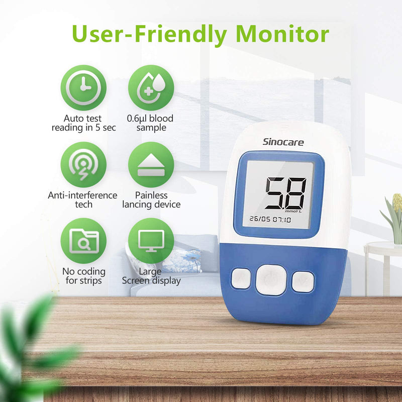 [Australia] - sinocare Blood Glucose Monitor,Diabetes Test Kit [Upgrade Version] with 200 Memory Capacity, Blood Sugar Monitor with Test Strips x 50 and Lancets x 50, sinocare Safe AQ Angel -in mmol/L Angel Monitor + Strips & Lancets*50 