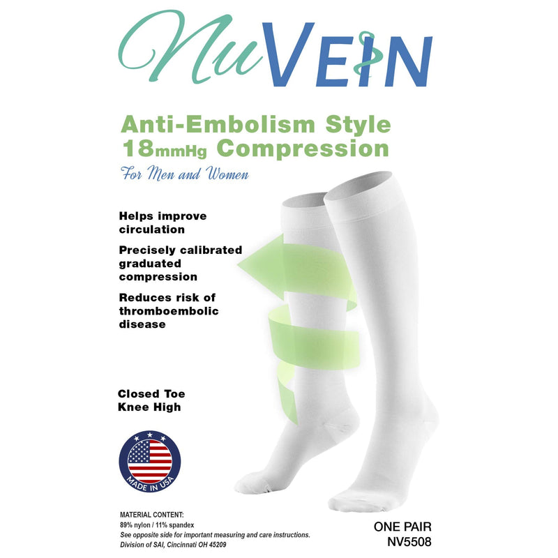 [Australia] - NuVein Surgical Stockings, 18 mmHg Support for Embolic Recovery, Medical Unisex Fit, Knee High, Closed Toe, White, Large 