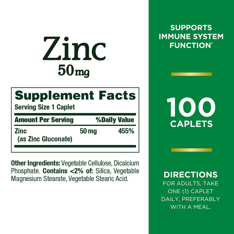 [Australia] - Nature's Bounty Zinc, Immune Support, 50 mg, Caplets, 100 Ct 100 Count (Pack of 1) 