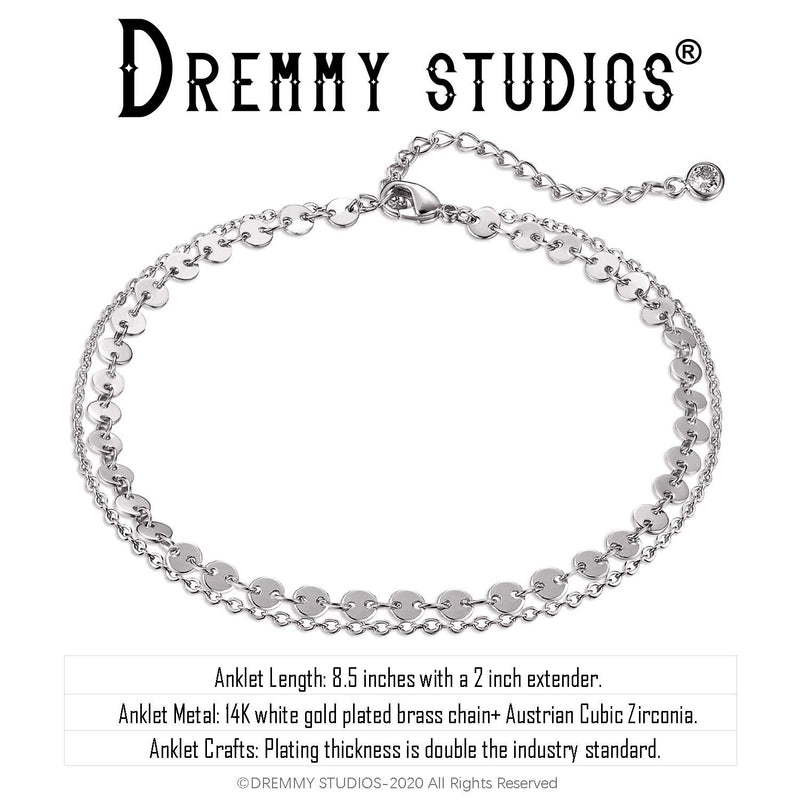 [Australia] - DREMMY STUDIOS Simple Gold Chain Anklet,14K Gold/Silver Plated Dainty Summer Beach Anklets for Women Layered Silver Coin 