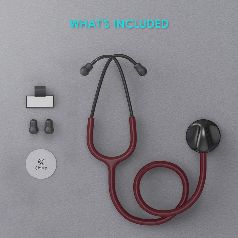[Australia] - Clairre Single Head Stethoscope for Doctors/Nurses/Nursing Students, for Medical and Home Use (Burgundy Tube, Without EVA Case) Burgundy Tube 