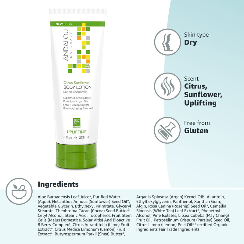 [Australia] - Andalou Naturals, Citrus Sunflower Uplifting Body Lotion, 8 Fluid Ounce 