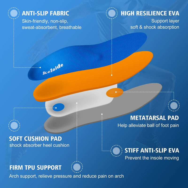 [Australia] - Kelaide Arch Support Insoles Relief Plantar Fasciitis, Comfort Orthotic Inserts for Flat Feet, Feet Pain, Pronation, Shoes Insoles for Men and Women Blue Mens(8-8.5)/Womens(10-10.5) 