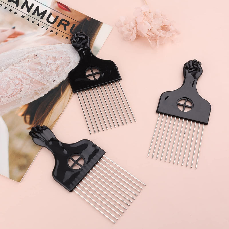 [Australia] - LUTER 3 Pack Afro Comb Hair Metal Pick Hairdressing Wig Braid Styling Tool Metal Combs for Women and Men Black 