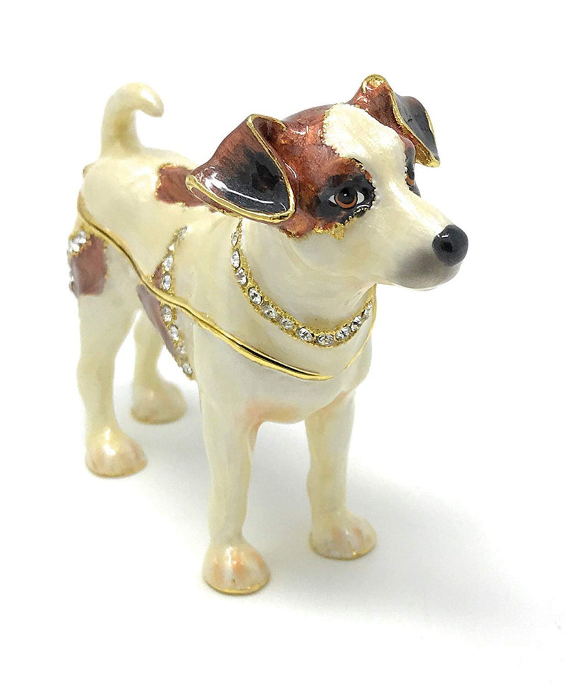 [Australia] - Kubla Crafts Enameled Jack Russell Terrier Dog Trinket Box, Accented with Austrian Crystals 