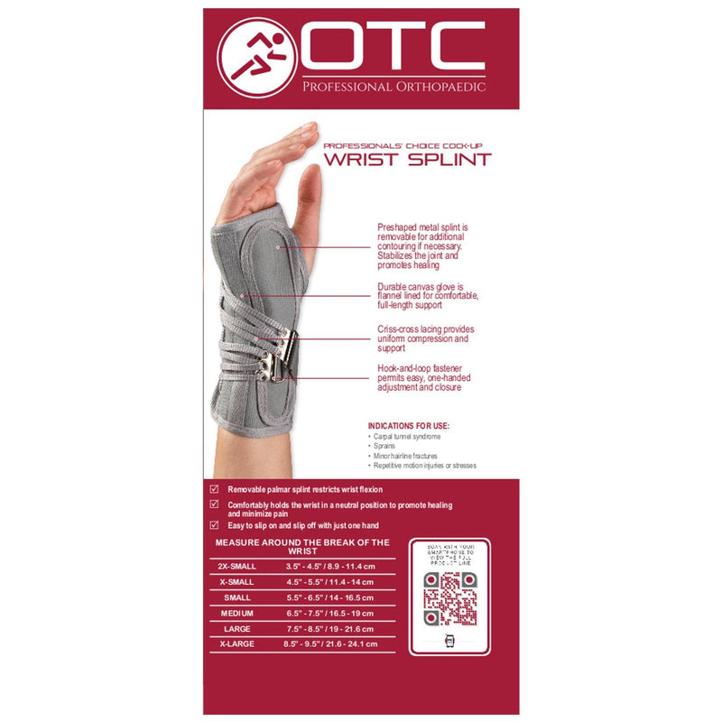 [Australia] - OTC Wrist Splint, Cock-Up Lacing, Canvas, ProChoice, Grey, Small (Left Hand) Small (Pack of 1) Gray (Left Hand) 