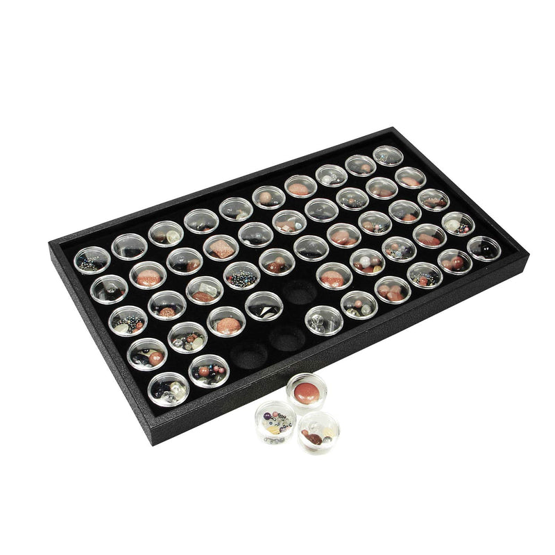 [Australia] - Ikee Design Black Foam Gem Jars Showcase Stackable Display Tray for Collectibles, Home Organization Storage Box with 50 Gemstones and Bead Storage Jars clear 