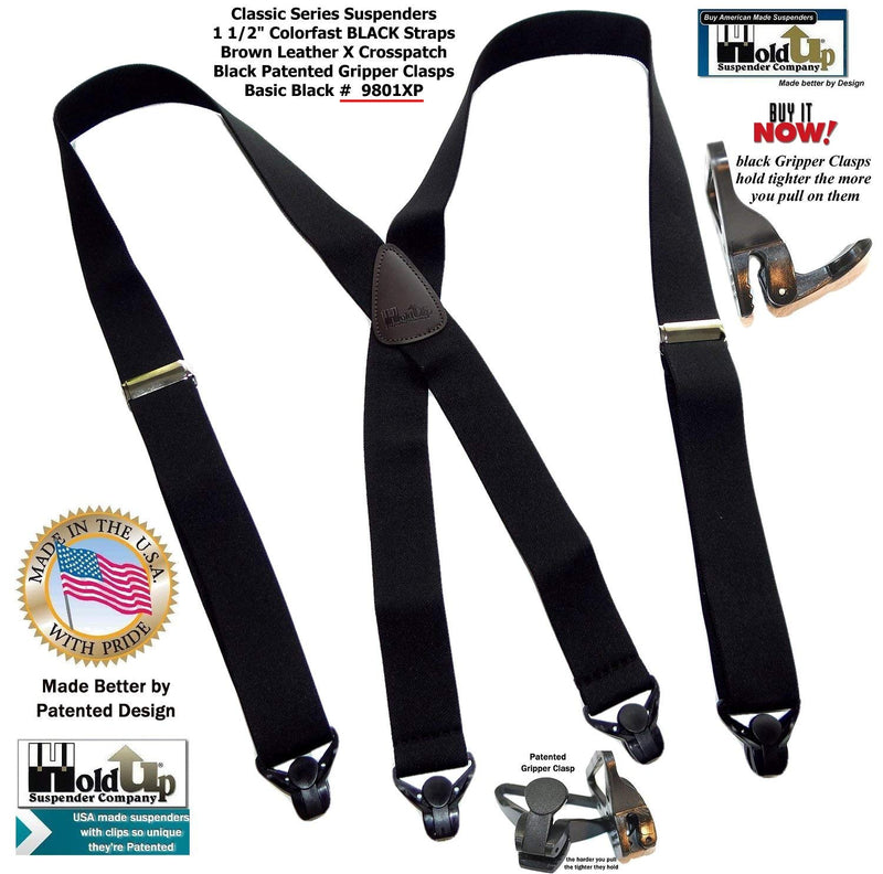 [Australia] - HoldUp Brand Classic Series Basic Black Suspenders with Black Gripper Clasp 