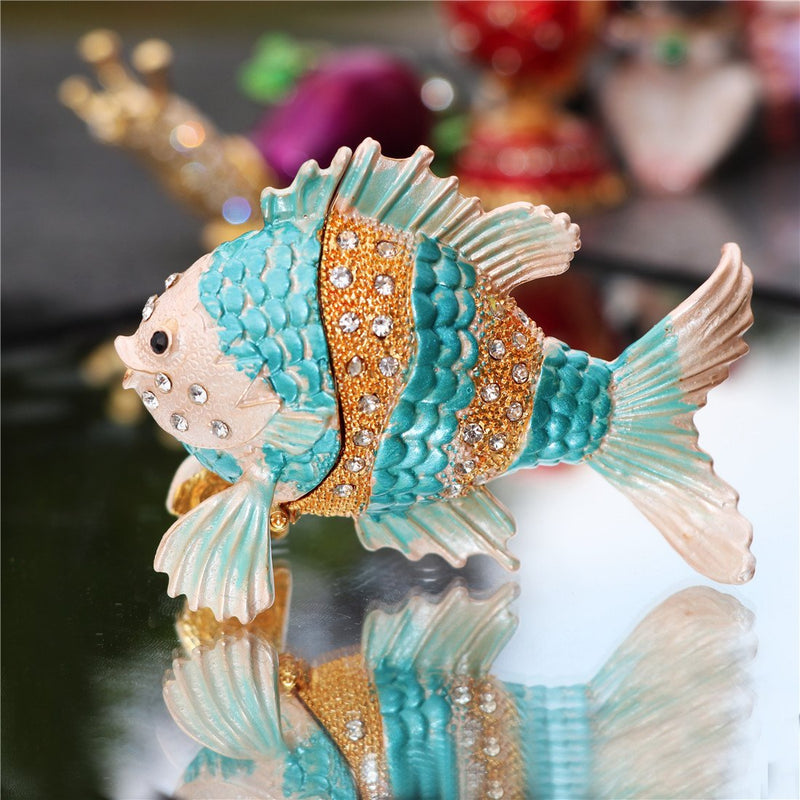 [Australia] - Waltz&F Tropical fish Trinket Box Hinged Hand-painted Animal Figurine Collectible Ring Holder 