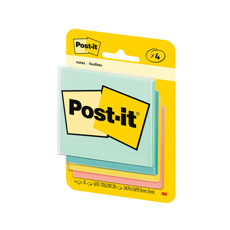 [Australia] - Post-it Notes, 3x3 in, 4 Pads, America's #1 Favorite Sticky Notes, Marseille Collection, Pastel Colors (Pink, Mint, Yellow), Recyclable (5401) 