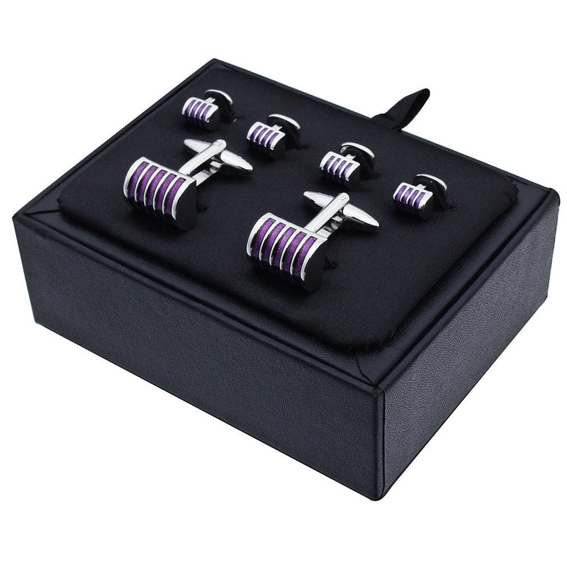 [Australia] - HAWSON Graceful Enamel Tuxedo Cufflinks and Studs Set for Wedding Accessories Purple 