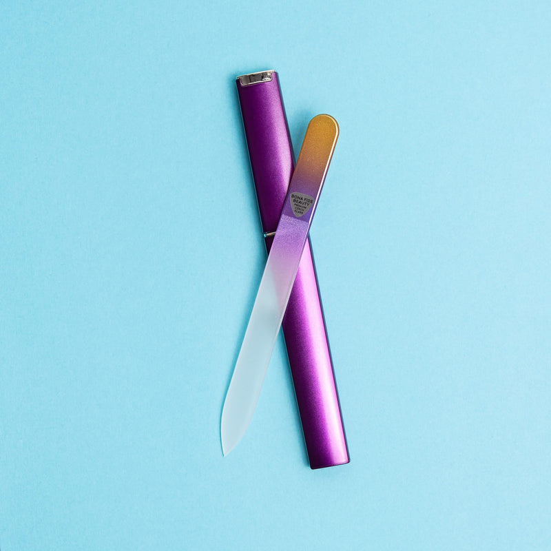 [Australia] - Glass Nail File with Case, Fingernail File for Manicure Nail Care - Bona Fide Beauty Premium Czech Glass Nail File Gold/Violet 
