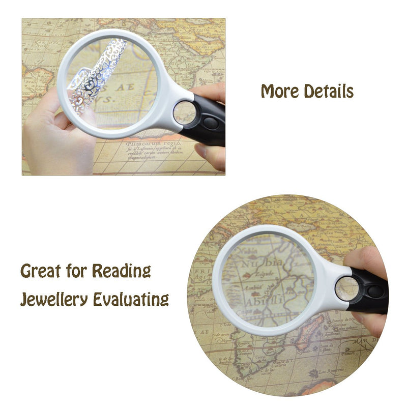 [Australia] - Magnifier 3 LED Light, Marrywindix 3X 45X Handheld Magnifier Reading Magnifying Glass Lens Jewelry Loupe White and Black 