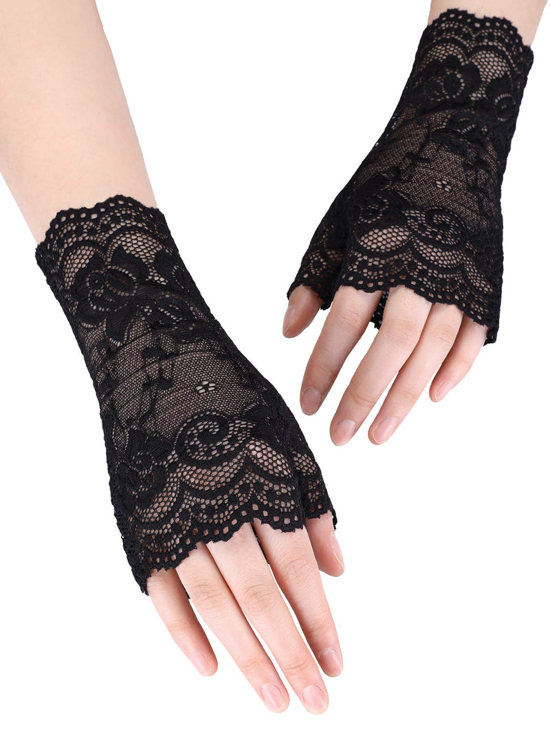 [Australia] - Women's Lace Gloves Floral Gloves Fingerless Gloves Sun Protection Gloves for Wedding Party (Color Set 2) 