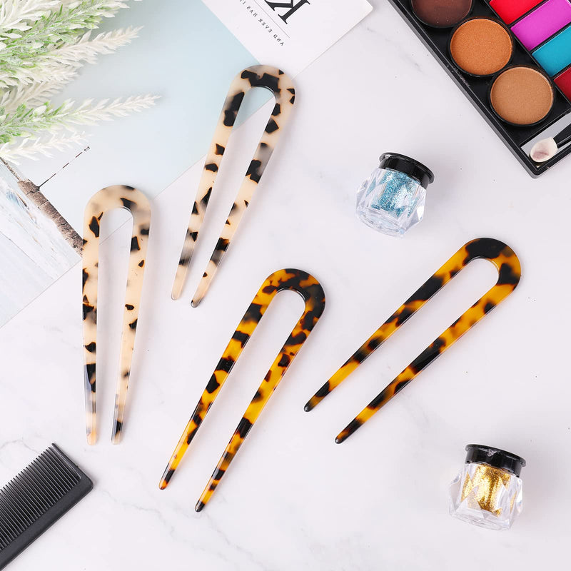 [Australia] - Sibba 4 Pieces U Shaped Hair Pin French Style Cellulose Acetate Tortoise Shell Fork Sticks Updo Chignon Pin for women Girls Hairstyle Accessories 