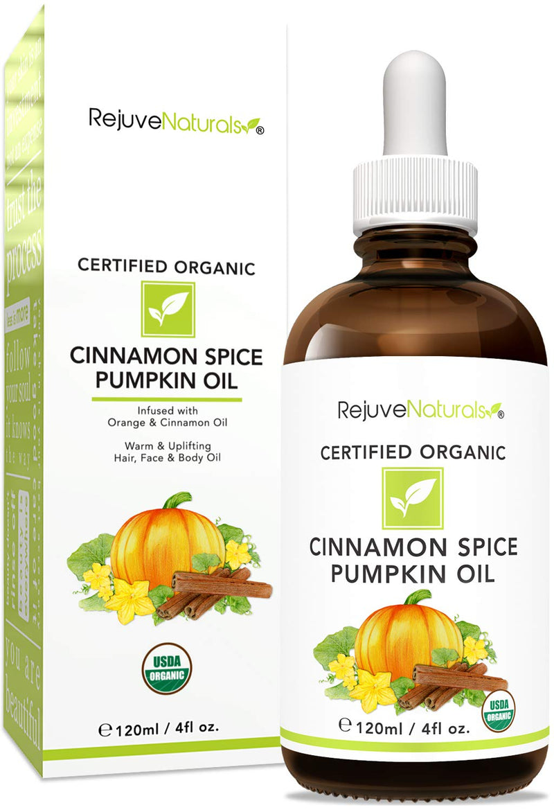 [Australia] - USDA Organic Cinnamon Spice Pumpkin Seed Oil (LARGE 4-OZ Bottle) Warm & Uplifting Full Body Massage Oil. Promote Scalp Health & the Growth of Thick, Lustrous Hair. Nourish and Hydrate Dry, Rough Skin. 