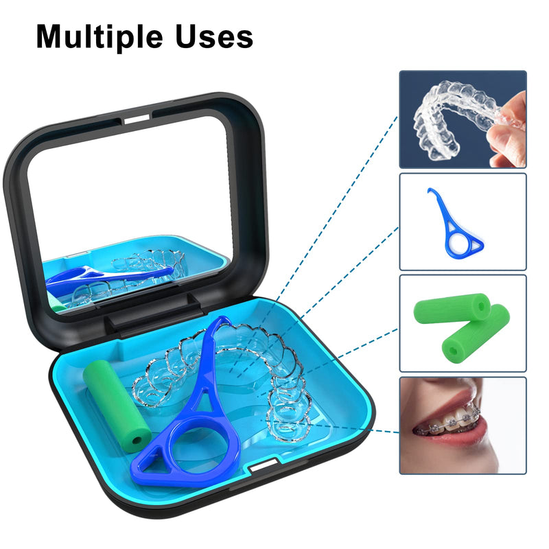 [Australia] - BVN Retainer Case with Mirror,Square Retainer Box, Orthodontic Denture Box,Dental Case for Aligner,Mouth Guard Case,Black C. Schwarz Mit Spiegel 