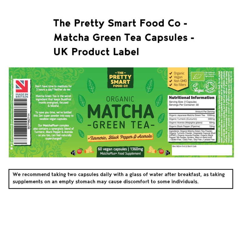[Australia] - Green Tea Extract Capsules - Organic Matcha Green Tea Tablets - Boosted with Turmeric, Acerola Cherry & Black Pepper - 1360MG Complex - Green Tea Supplement - 60 Capsules - UK Made 