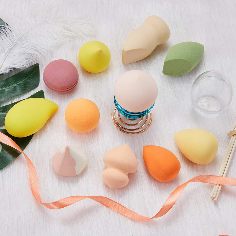 [Australia] - 10 Pieces Makeup Sponges Blender Set Beauty Egg Foundation Liquid Powder Cream Multicolored Makeup Blenderswith 1 Metal Egg Holder, 1 Silicone Case with Outer Band 