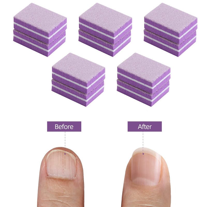 [Australia] - 50 Pcs Mini Buffers for Nails 180/100 Grit Mini Nail Buffer Purple Nail Buffers for Natural Nails 50-purple 