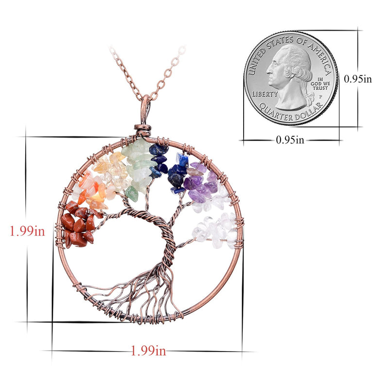 [Australia] - sedmart Tree of Life Pendant Amethyst Rose Crystal Necklace Gemstone Chakra Jewelry Curved tree&Copper 